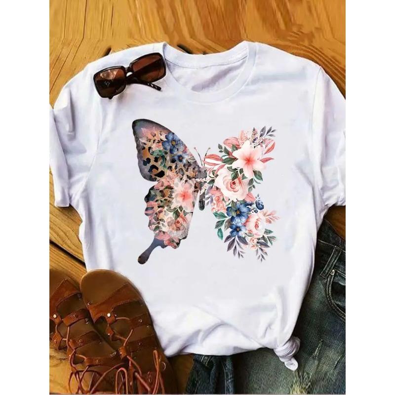 

Fashion Love Heart Butterfly Trend Summer Clothes Womens Clothing Ladies Print Fashion Tshirts Short Sleeve FeUnisex Graphic Tee S