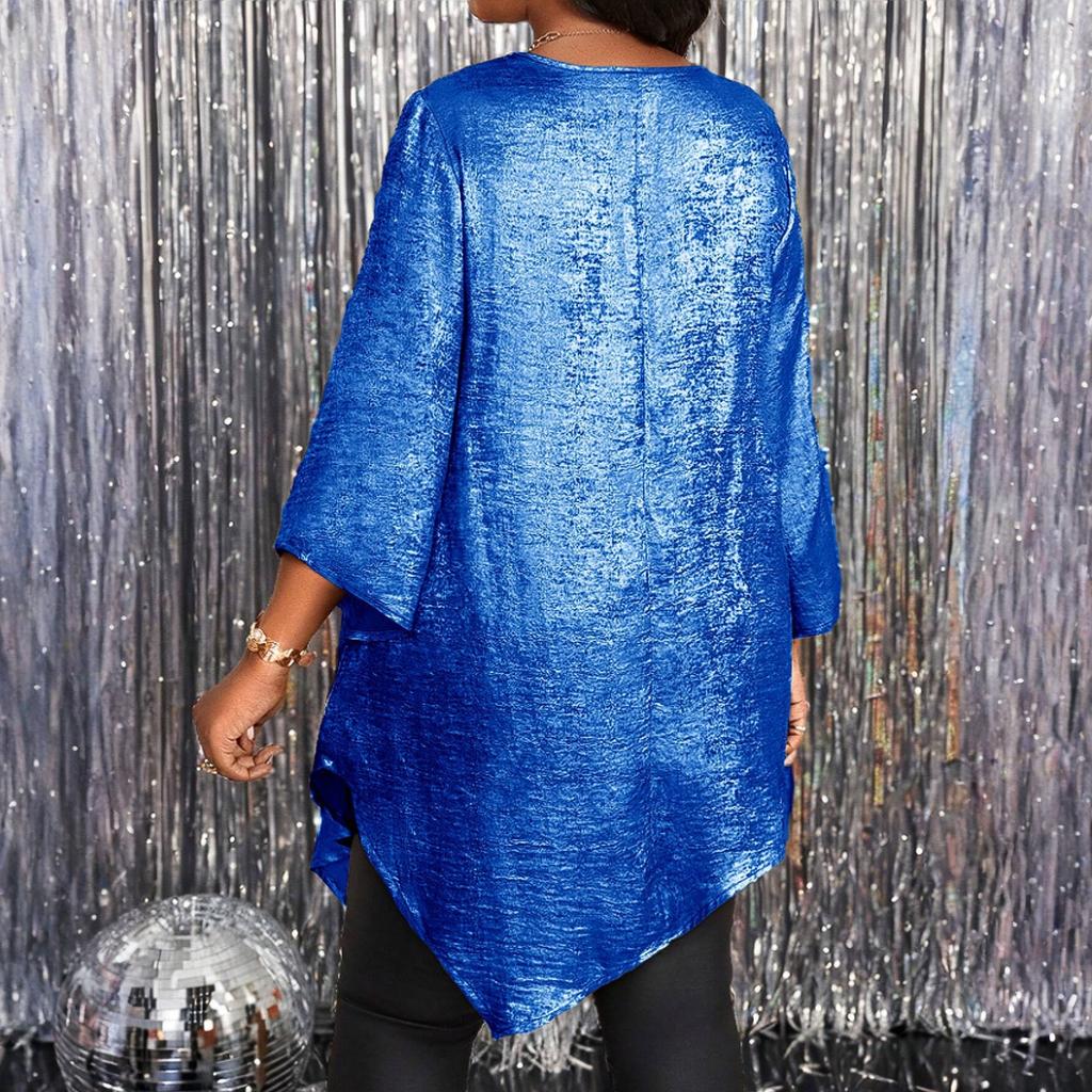 Fashionable Women's Plus Size Loose Round Neck Mid-sleeve Irregular Hem Top