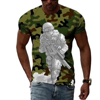Yaz Moda Yaratıcı Görüntü erkek tişört Yuvarlak Yaka Kısa Kollu Kamuflaj Orman Ordu Üniforma Ordu Gerilla Tops