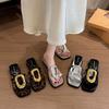 Stylish and Simple Salt Personalized Metal Thick Bottom One-word Drag Women's Summer Versatile Light Casual Slope with Cool Slippers Tide