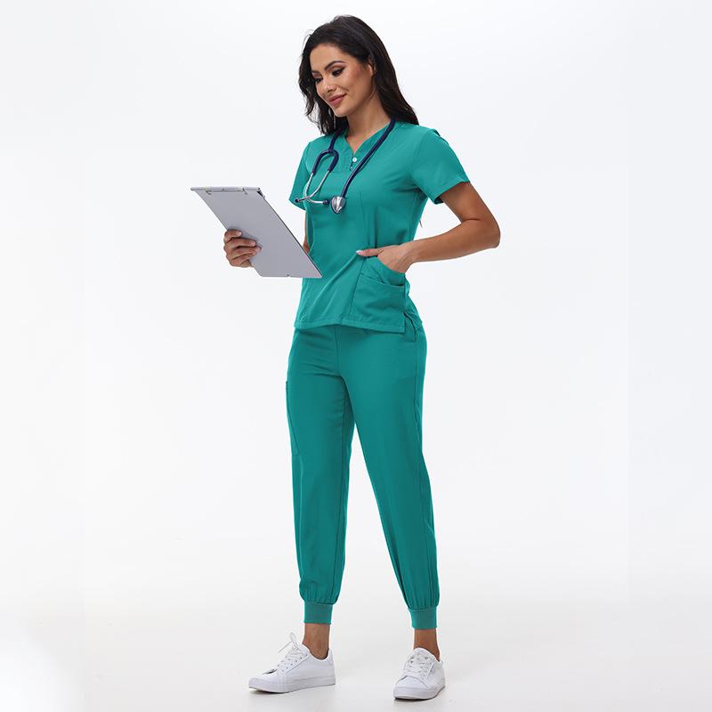 Women's Quick-Dry Short Sleeve Stretch Scrub Suit for Nurses and Beauty Salon