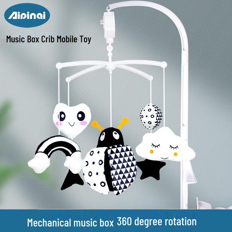 Aipinqi Black & White Animal Crib Mobile with 8-Tone Music Box, Baby Sleep Aid & Bracket