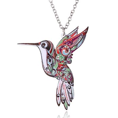 Collar con Colgante de Pájaro Volador Acrílico Estampado Colorido Para Mujeres Adorable Colibrí Caballo Animal Gargantilla Joyería de Fiesta