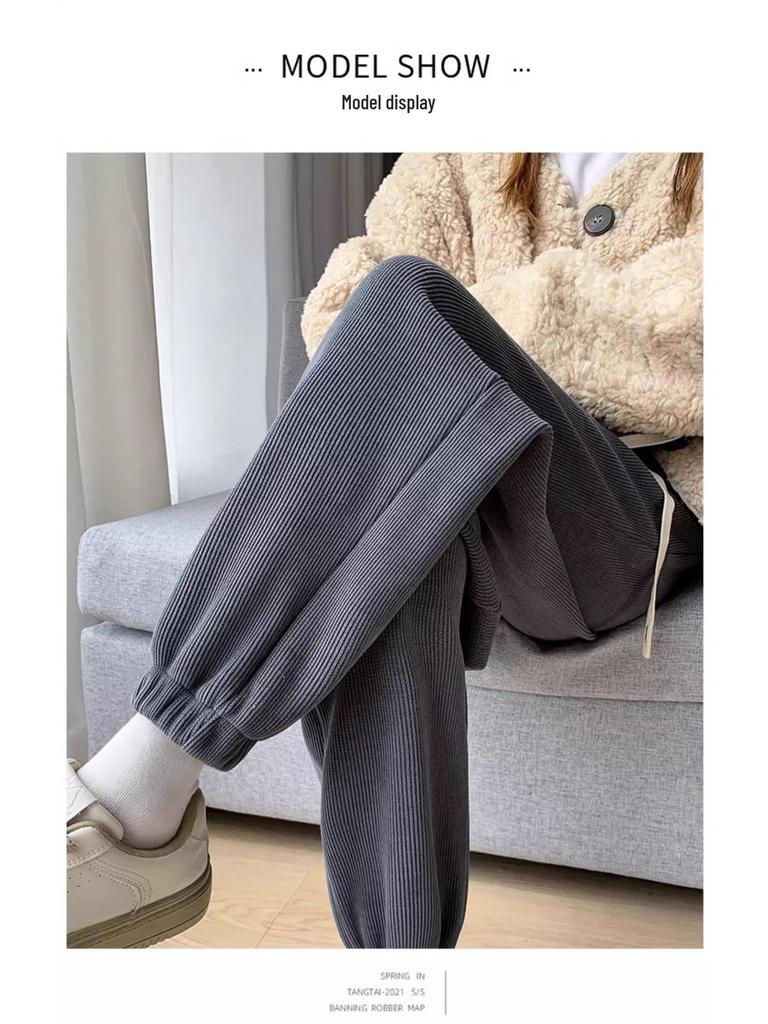 Petite Slimming Fleece-Lined Corduroy Joggers for Women - Cropped Drawstring Pants for Autumn/Winter Casual Sport