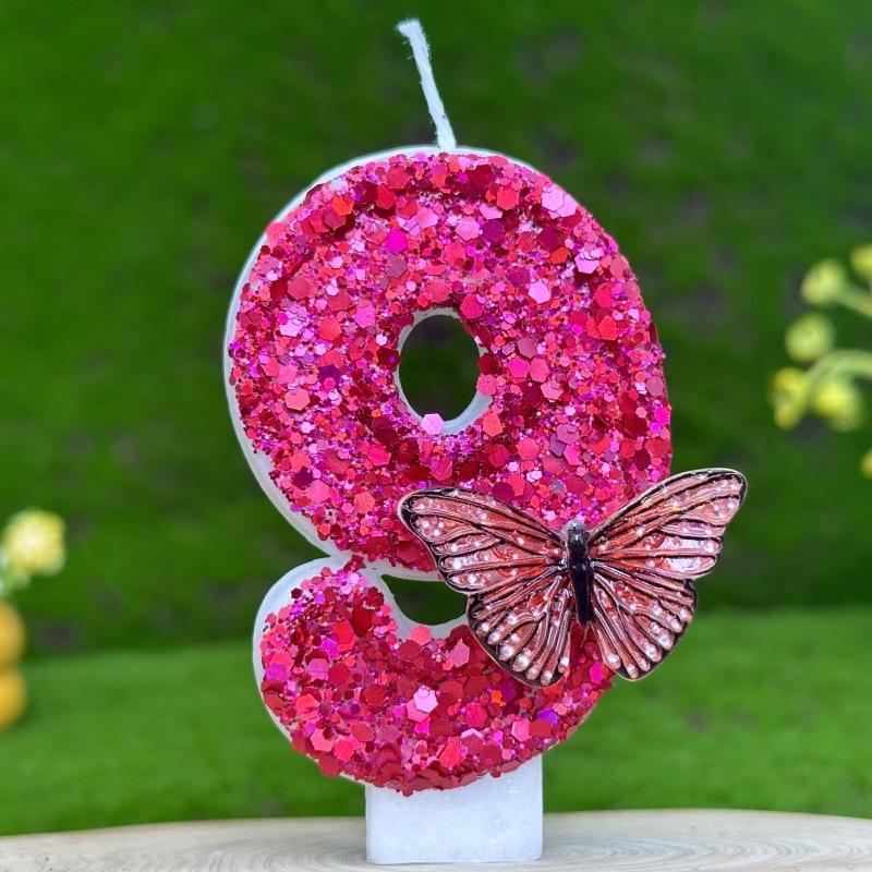 

Digital Birthday Candle Cake Party Decoration Birthday Wax Diy Rose Red Butterfly 9