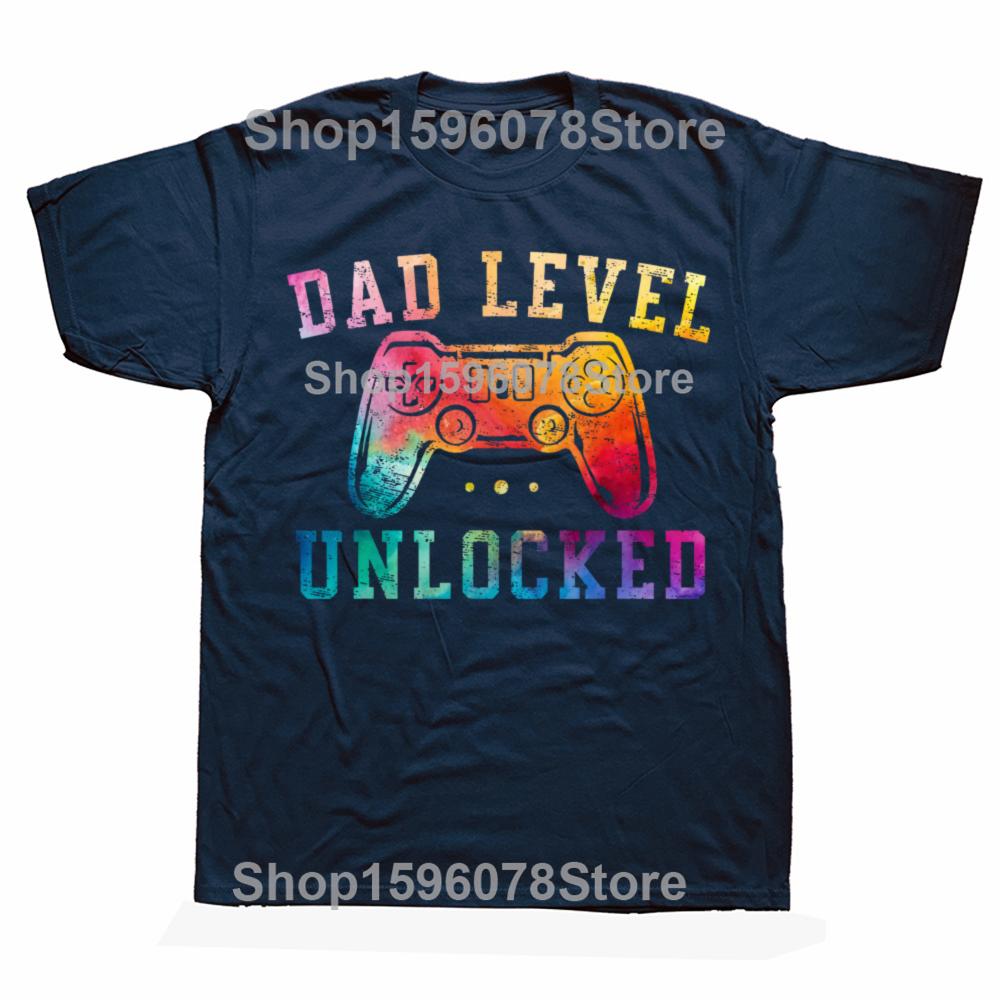 Funny Dad Level Unlocked New Dad To Be Gifts Gamer Father's Day T Shirts Streetwear Short Sleeve Birthday Gifts T-shirt Men