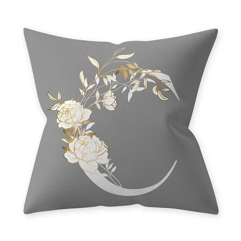Grey Alphabetic Cushion Cover Polyester Cushion Cover Flowery Print Sofa Decoration Cushion  Home Decor Pillow Cover 45x45cm