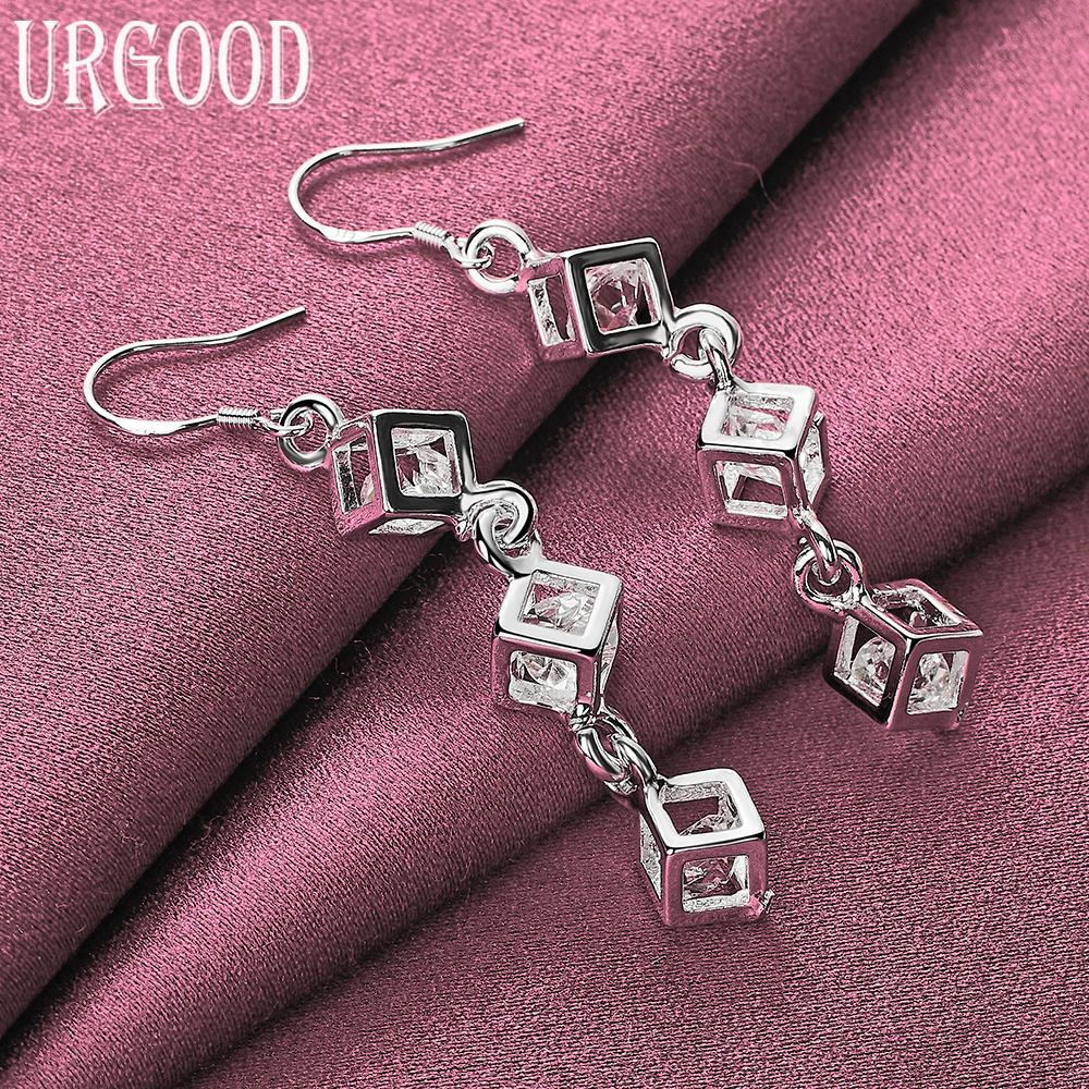 925 Sterling Silver AAA Zircon Square Earrings Wedding Jewelry