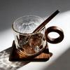 200ml Glass Coffee Mug with Hollow Wooden Handle, Heat Resistant Borosilicate Glass Cup for Espresso, Latte, Iced Coffee