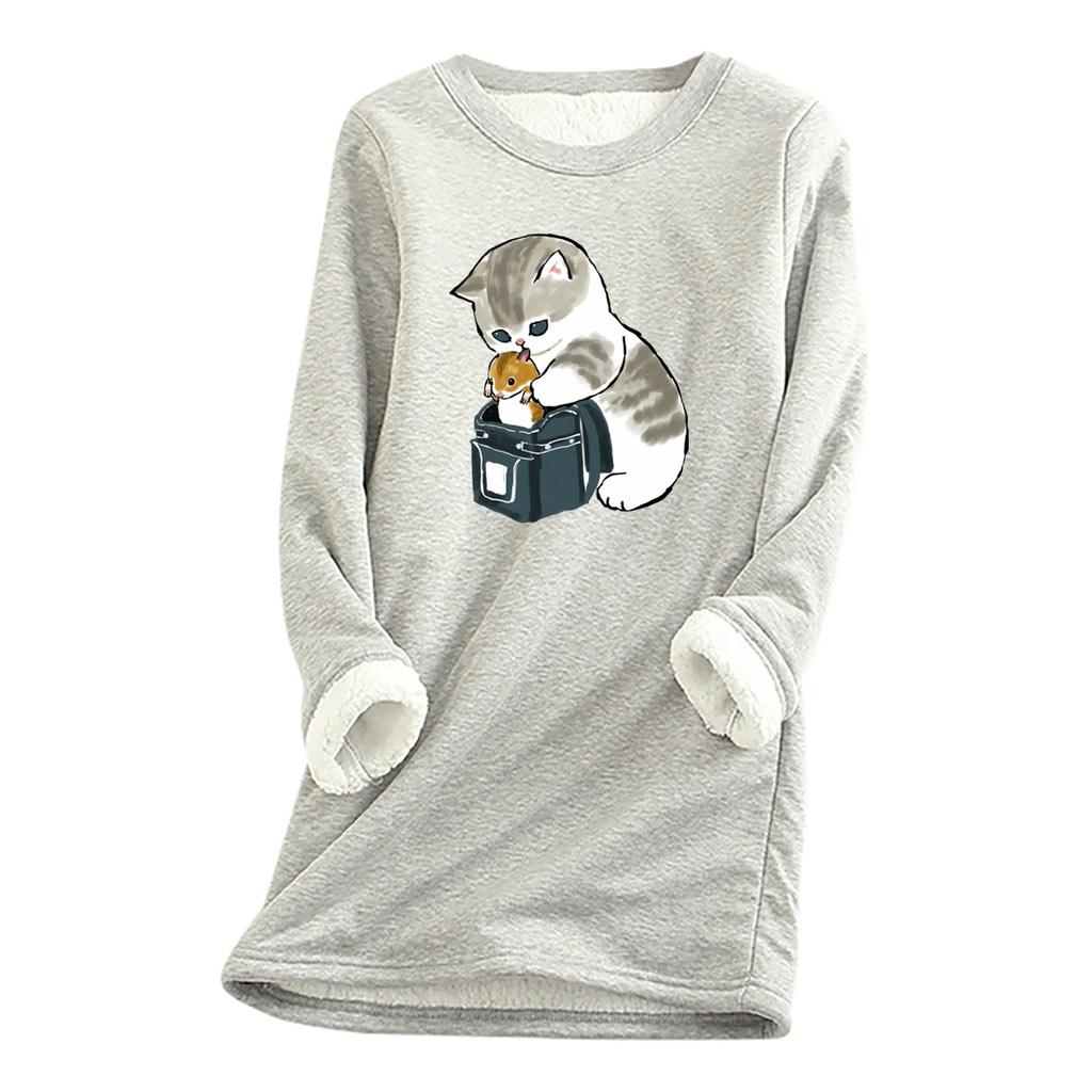 Women Thick Fleece Sweatshirt Leopard Print Velvet Warm O-neck Underwear Top