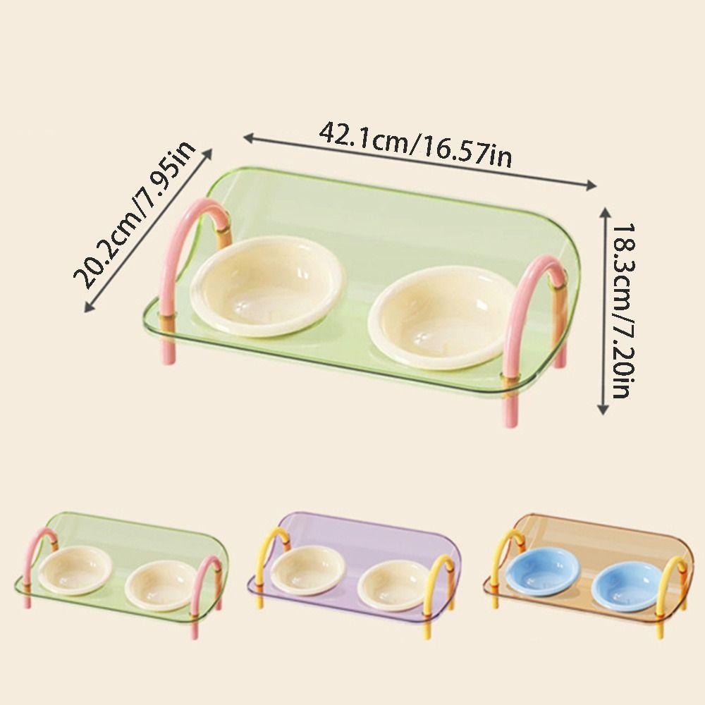 Double Bowls Cat Food Water Bowl Anti-flip Elevated Pet Feeder Bowl Pet High Footed Bowl  Household