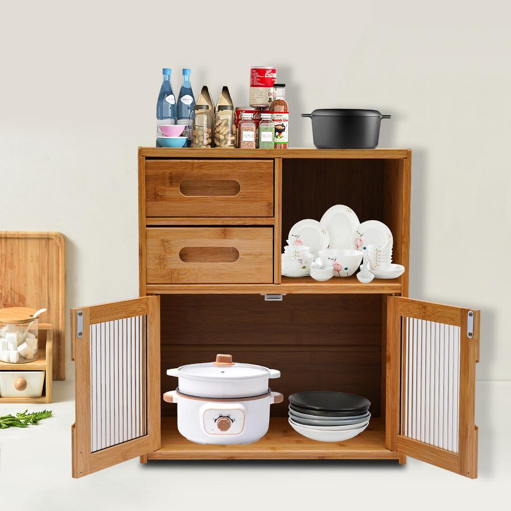 2-Drawer Storage Cabinet, Bamboo Organizer for Kitchen Pantry, Modern Kitchen Shelf, Compact Cabinet for Home Organization