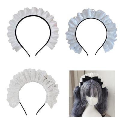 Cosplay Maid Hair Hoop Ženy Elegantní řasená krajka Make-up čelenky pro dívky Jeviště Halloween představení čelenky