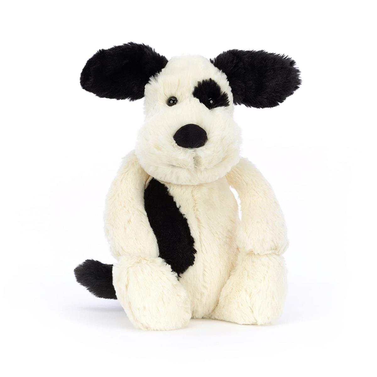 Jellycat Bashful Puppy M Plush Toy Dog Sitting Height 20cm Black Cream