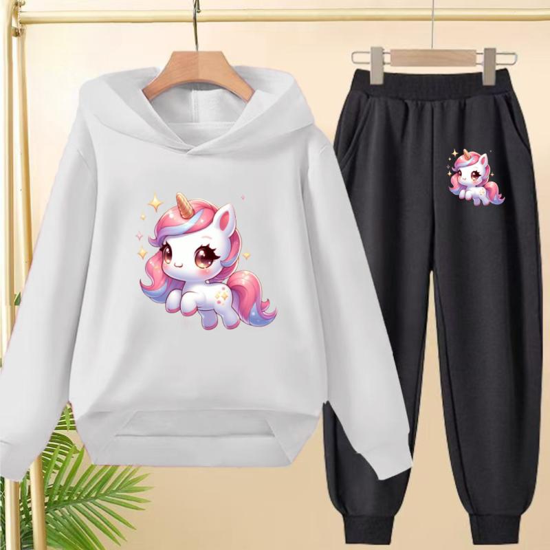 Kids Clothes Cute Unicorn Print Hoodie Sportswear Coat+Pants 2P Boy Girl Toddler 3-12Y Leisure Top Fashion Sunshine Charming Set
