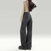 2025 Spring/Fall Women's High-Waisted Wide-Leg Printed Jeans - American Style, Slimming, Loose, Drapey, Floor-Length.