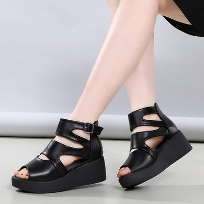 Summer New Muffin Thick-soled Roman Sandals Women's Slope Heel Fish Mouth Shoes Waterproof Table Cool Boots