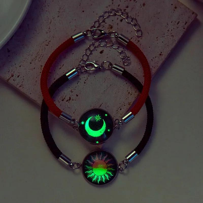 2pcs Luminous Sun Moon Braided Bracelets for Lovers Adjustable Couple Bracelets Fashion Valentine's Day Jewelry Girlfriend Gifts