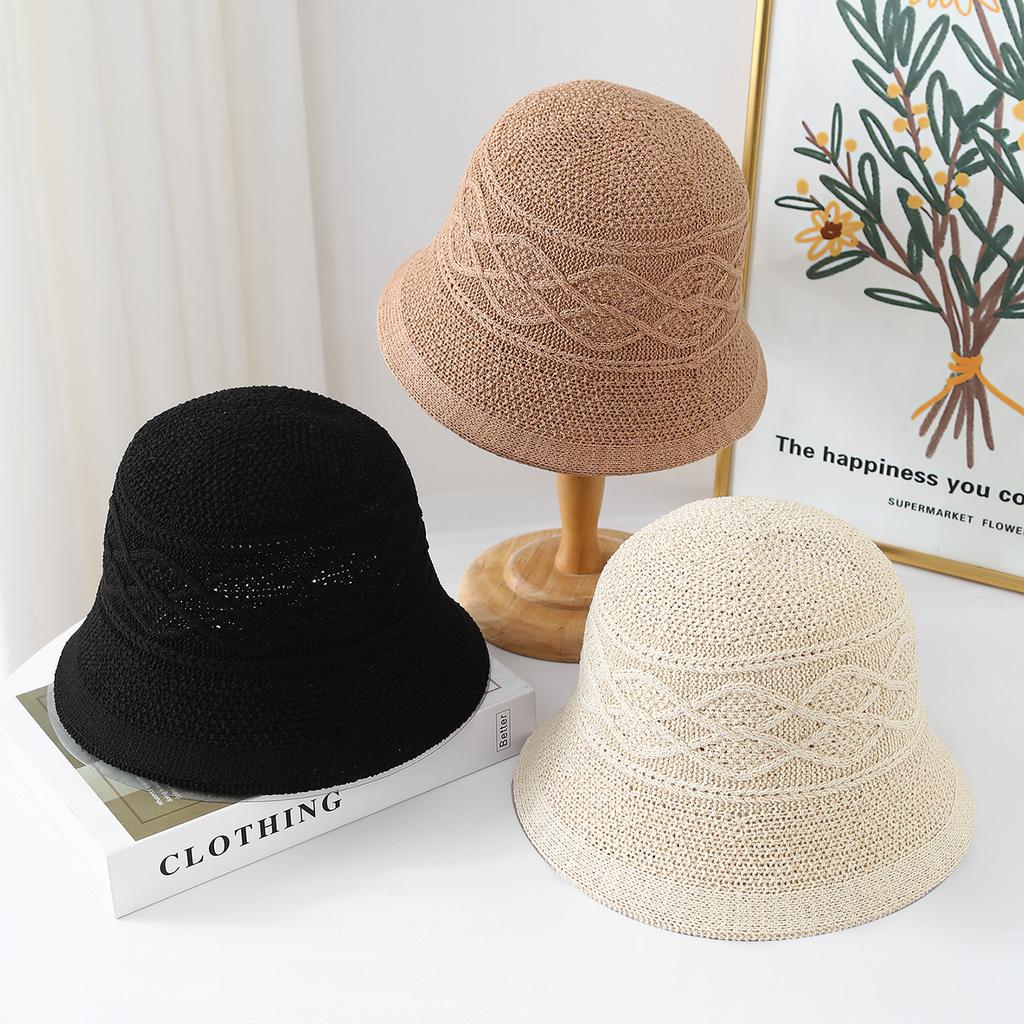 Cross Texture Knitted Bucket Hat Women's Spring and Autumn New Casual Sunshade Basin Hat Sunscreen Sun Hat Tide Shows Small Face