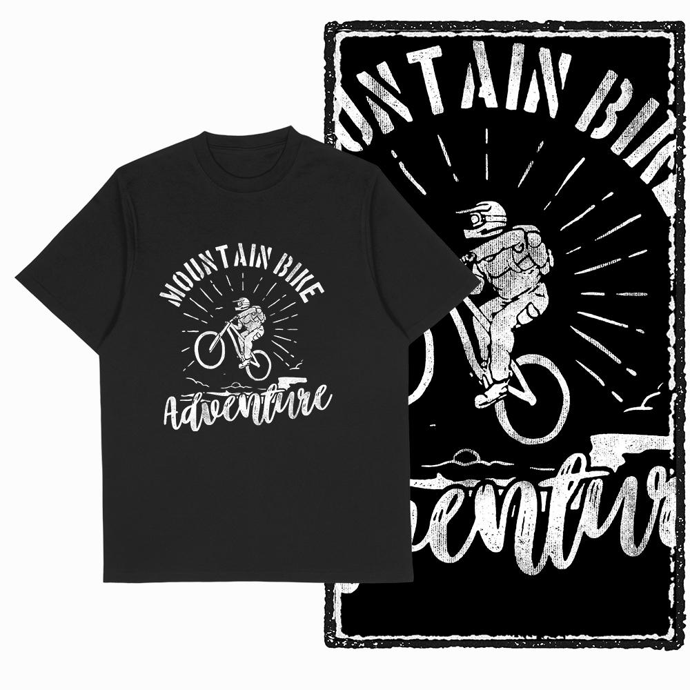 Summer Men's Mountain Bike Letter Printed Round Neck T-shirt 100% Pure Cotton Cool Black Riding High-quality Short Sleeved Shirt