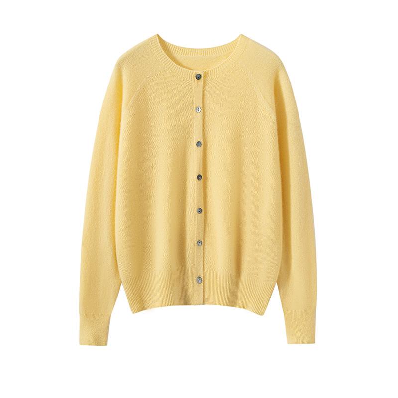 Women's Pure Cashmere Round Neck Cardigan - Autumn/Winter Loose Fit, Solid Color Knitted Sweater Coat