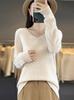 Women's V-Neck Knit Sweater: Loose-Fit, Flat Base Layer for Autumn/Winter, Solid Color Pullover Style