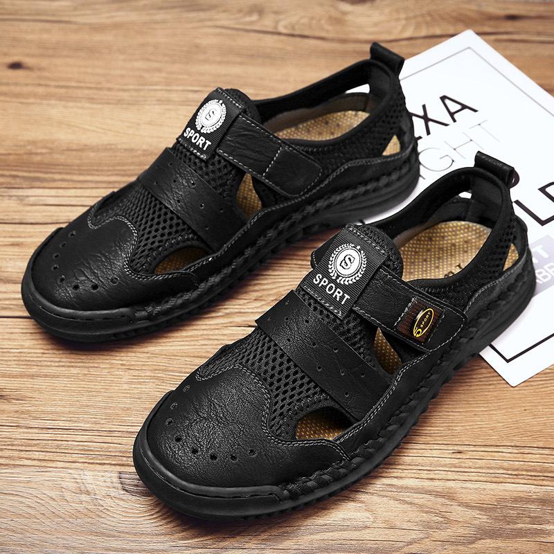 

2021 men s large size sandals breathable hollow wading shoes trend stitching beach shoes driving dual-purpose men s shoes 38 чёрный