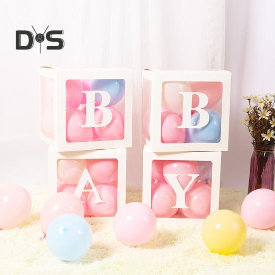 Balloon Box Reusable Clear Paper Box with Letter Stackable DIY Assembly 25 X 25cm Cube Box for Graduation Wedding Birthday Party Decor