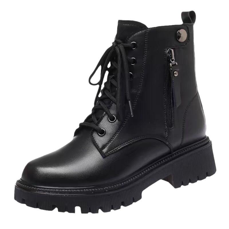 Martin Boots Women's Shoes Winter Velvet Thickened Short Boots Soft Leather Cotton Shoes Thick Fur Boots Snow Boots Fur Integrated Leather Shoes