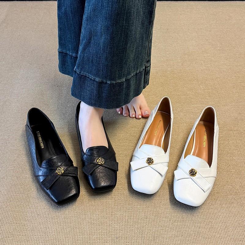 French Sandals 2025 Spring New White Square Head Buckle Strap Waterproof High Heels Shallow Mouth Flat Shoes Trend 35--40 Size