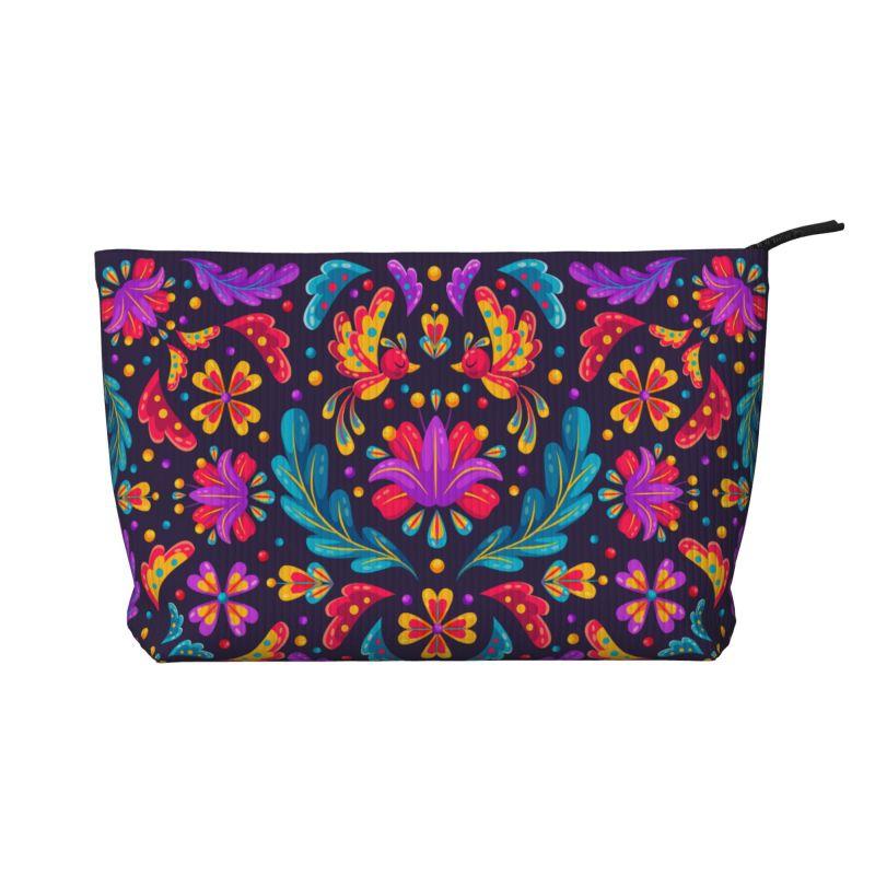 Mexican Flowers Floral Art Print Cosmetic Bag Women Portable Makeup Bag Organizer Case Beauty Storage Toiletry Bags