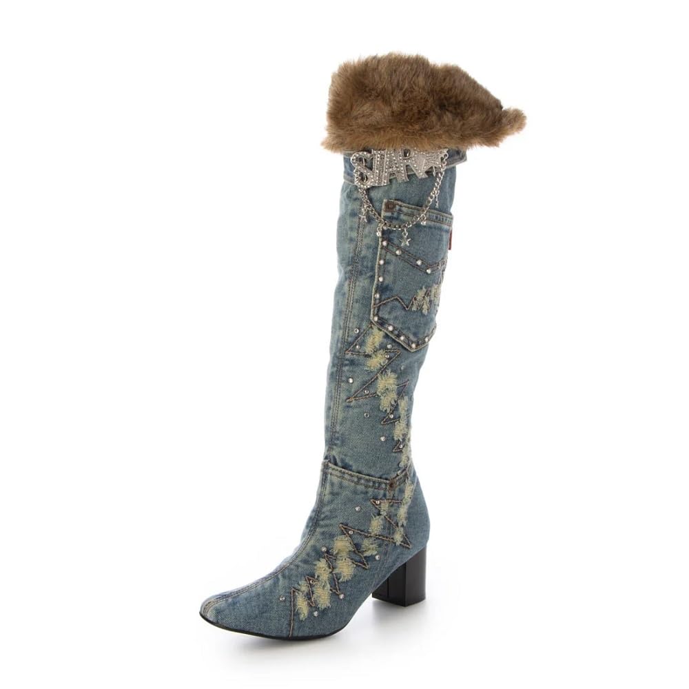 Kozačky nad koleno Džínové kozačky nad koleno 5650 Modrá džínovina [IK Plus]