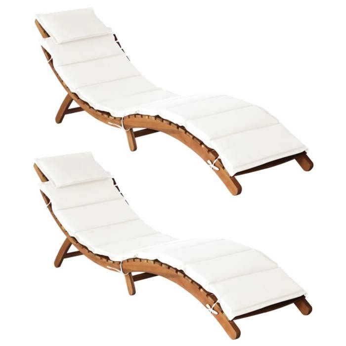 VidaXL Lot de 2 Chaises Longues avec Coussins, Bain de Soleil, Transat de Terrasse, Siège de Jardin Patio Extérieur, Crème 3155473