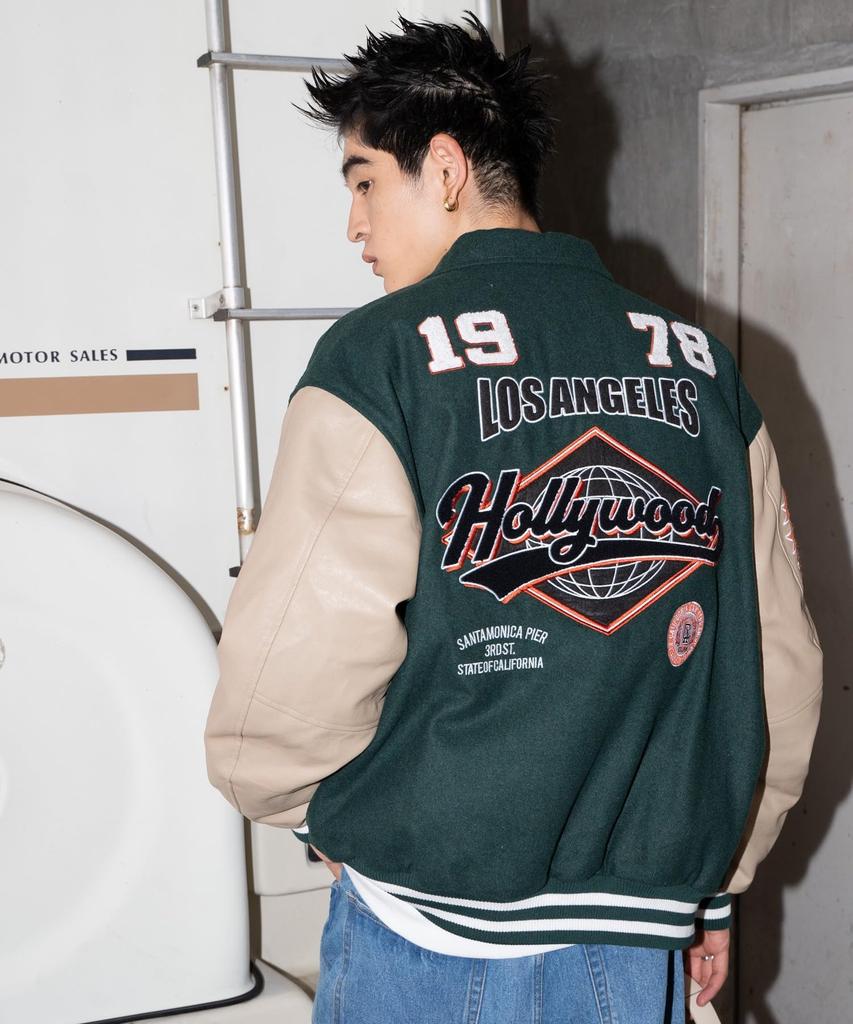 WEGO Unisex Stadium Oversized Outerwear with Casual Outerwear for Street Cold Weather Plus Christmas Size Type K Stadium D Green Men's Jacket,