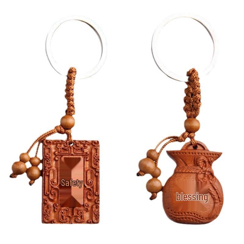 Peach Wood Qi Nan Car Keychain Pendant - Safe Trip Gift for Women