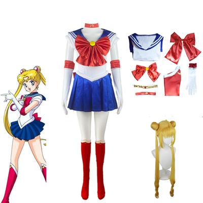 Anime Sailor Moon Cosplay Costume Tsukino Usagi Uniform Dress Outfits Wig Role Play for Women Girls Carnival Party Set