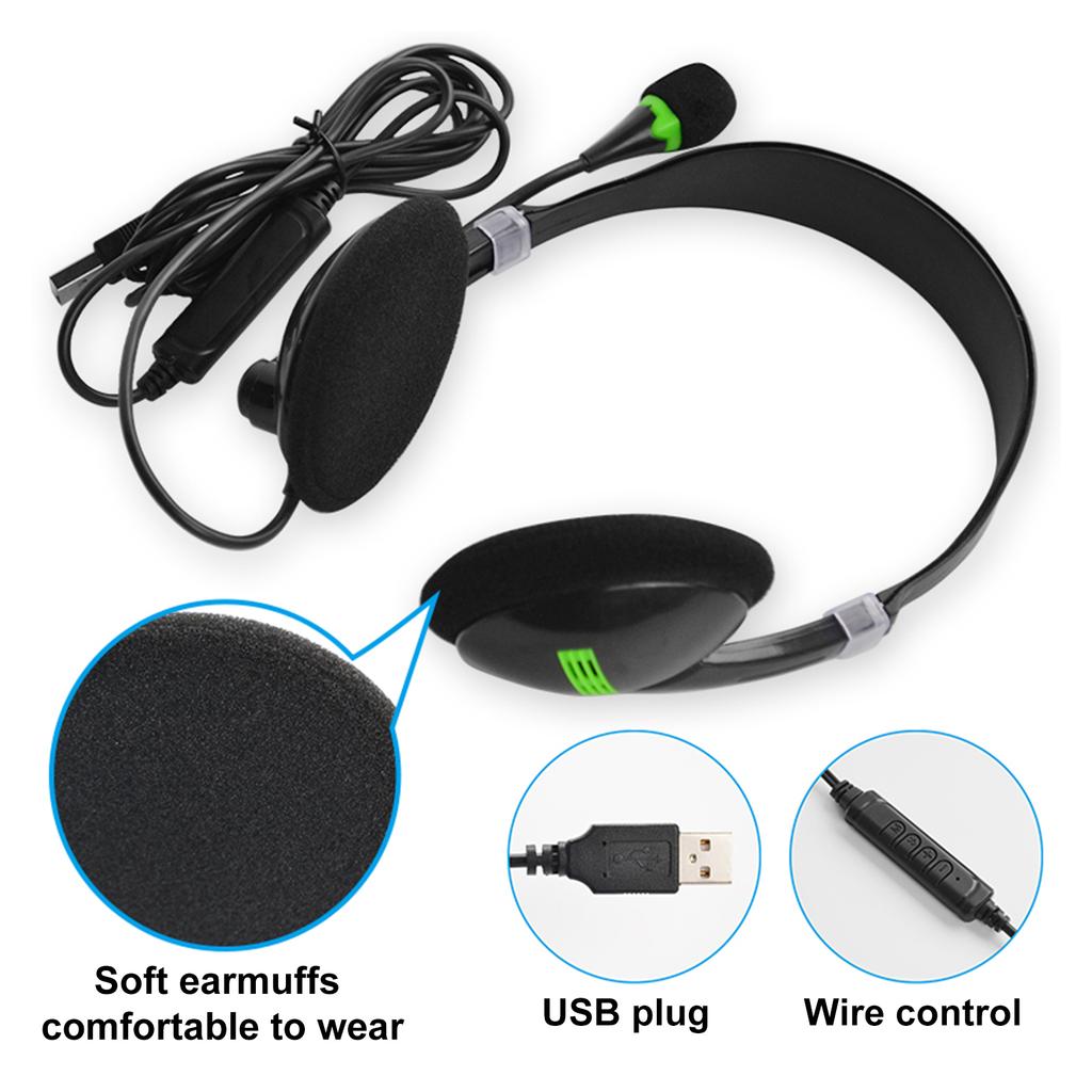USB Headset with Microphone Noise Cancelling Computer Headphones for Business Call Center Office