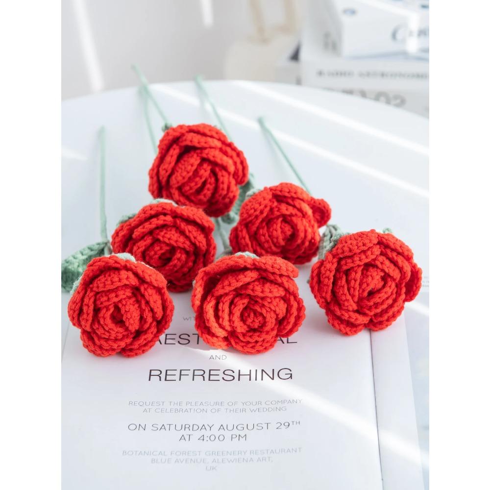 1/3pcs Artificial Handmade Crochet Rose Finish Product Outdoor Garden Arch Wedding Bridal Bouquet Home Bonsai Party Diy Gift Box