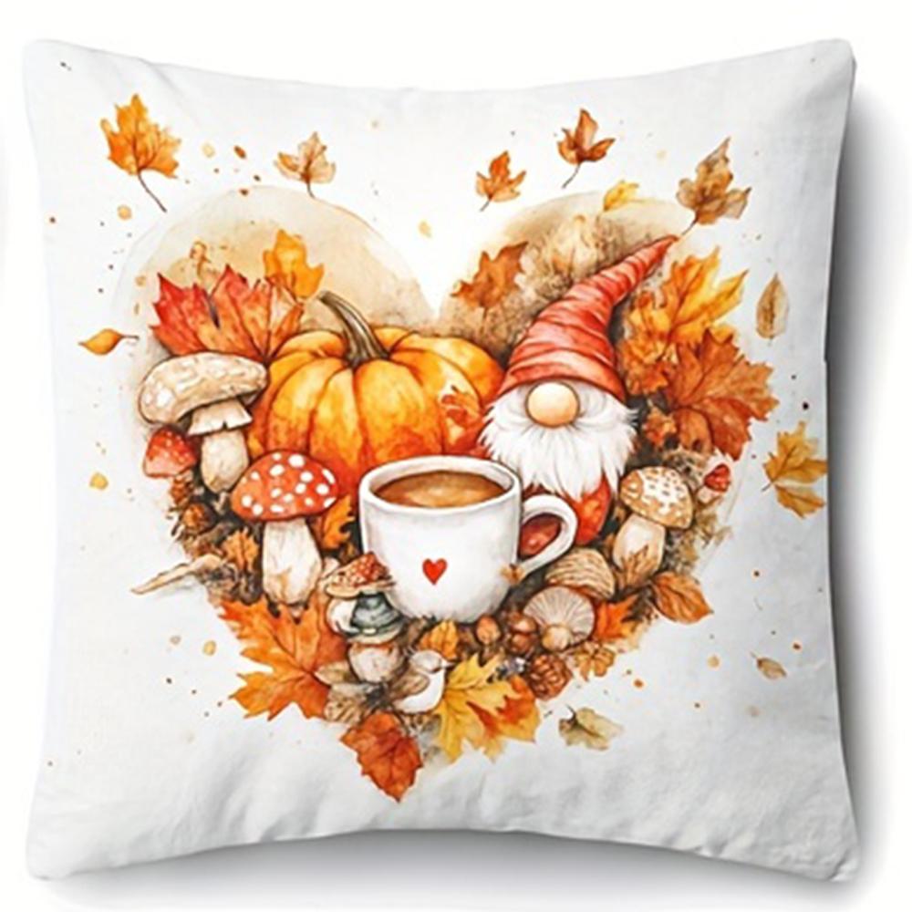 1Pc Autumn Animal Throw Pillow Covers Set, Fox Hedgehog & Pumpkin Design, Ideal Fall Festival Gift & Small Present
