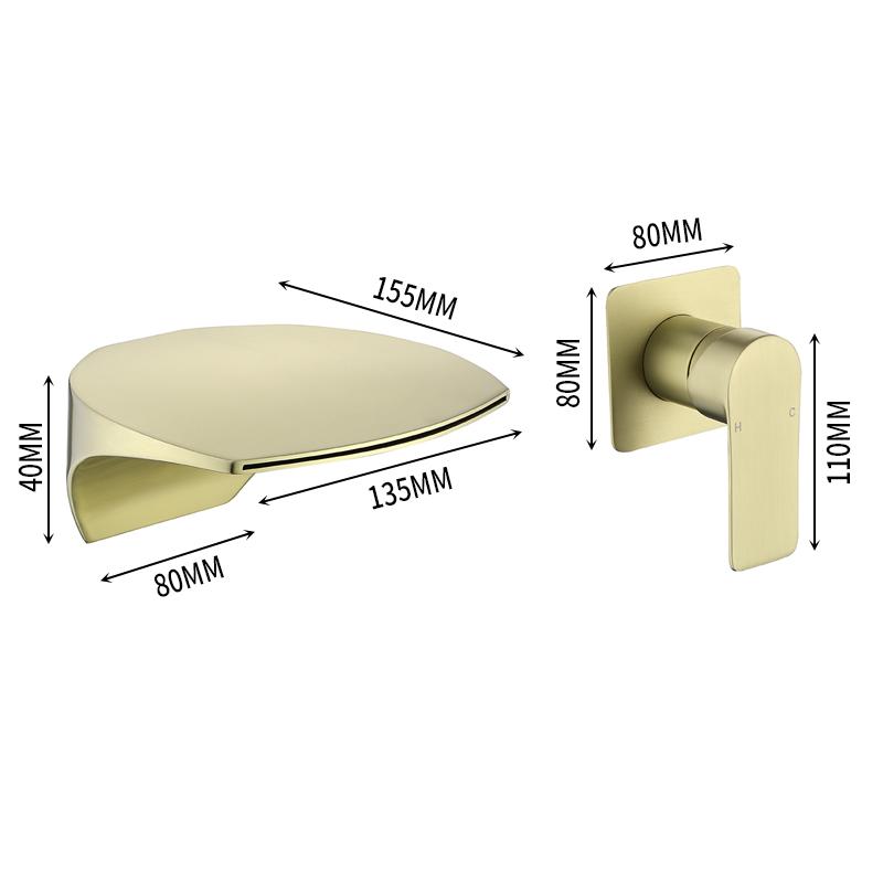 Brushed Gold Bathroom Bathtub Faucet Brass Concealed Waterfall Basin Faucet Single Handle Mixed Hot And Cold Sink Faucet