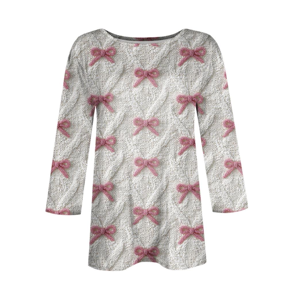 Women's Fashionable Casual Three-Quarter Sleeve Christmas Print Round Neck Top