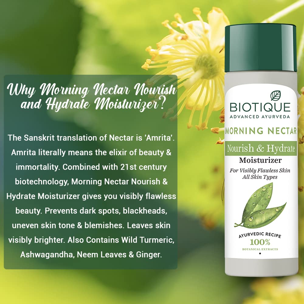Biotique Morning Nectar Flawless Skin Moisturizer Lotion 190ml – Hydrates, Brightens, Prevents Dark Spots & Blemishes
