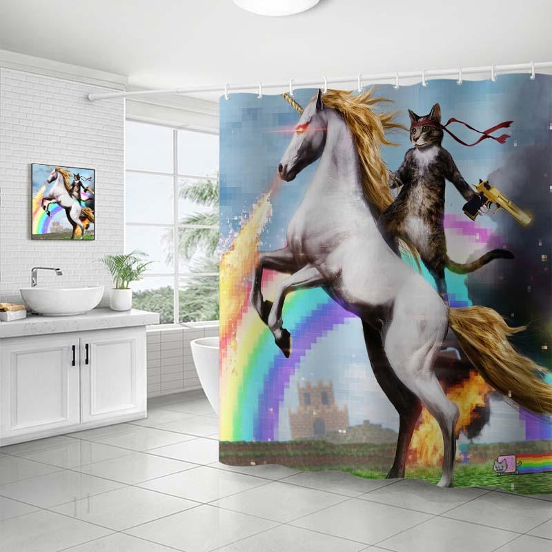 

Cute Cat Series Digital Printing Waterproof Shower Curtain Bathroom Shower Curtain Door Curtain 180*180cm One Size