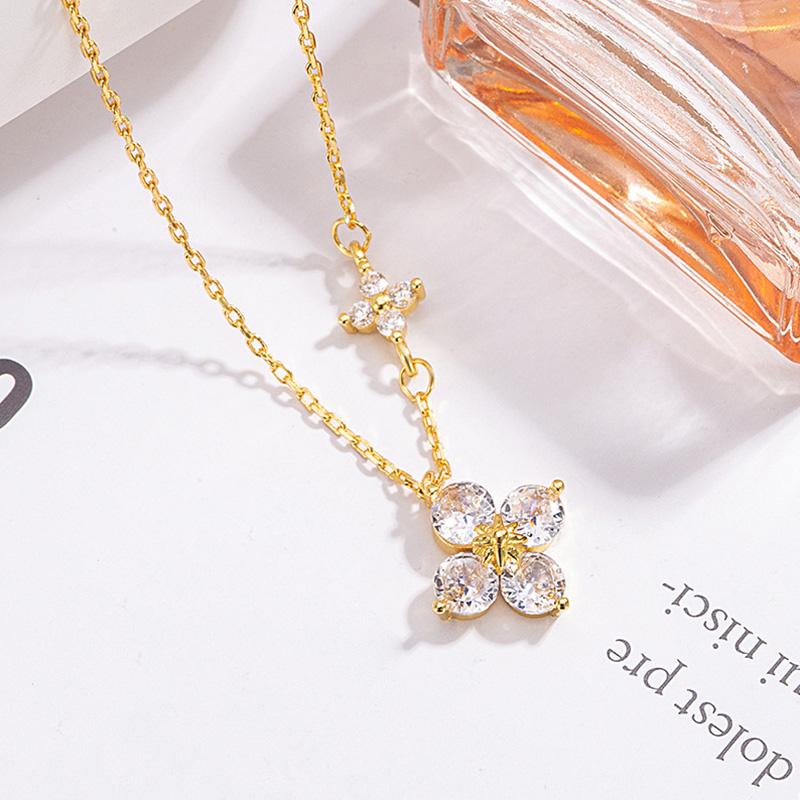 

925 Sterling Silver Dainty Lucky CZ Leaf Necklace for Women 14k Gold Plated Flowers Elegant Pendant Necklace Wedding Jewelry золотой