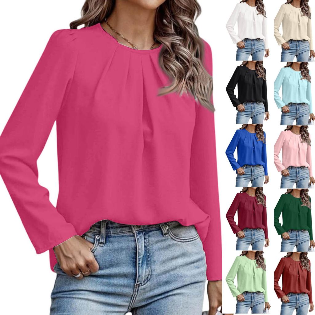 Women's Pullover Shirt Loose Casual Versatile Round Neck Long Sleeved Top Long Sleeved Top