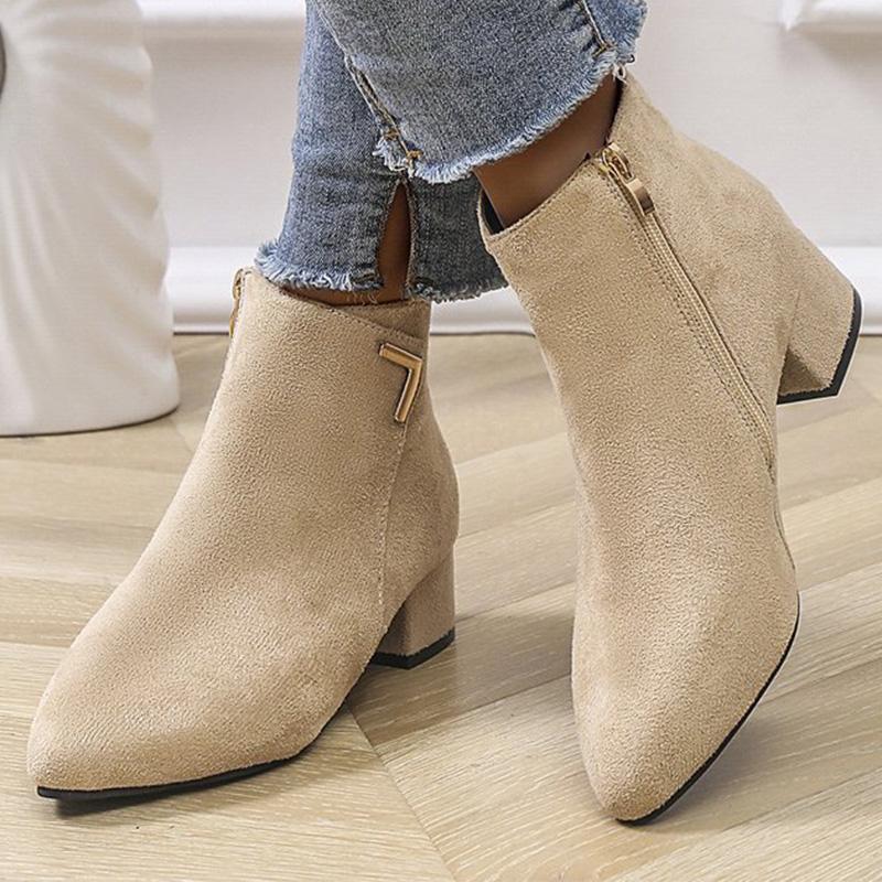 Fashion 2025 Spring Autumn Fashion Faux Suede Ankle Boots Women Solid Color Zipper Boots Woman Metal Decoration Pointed Toe Botas Lady