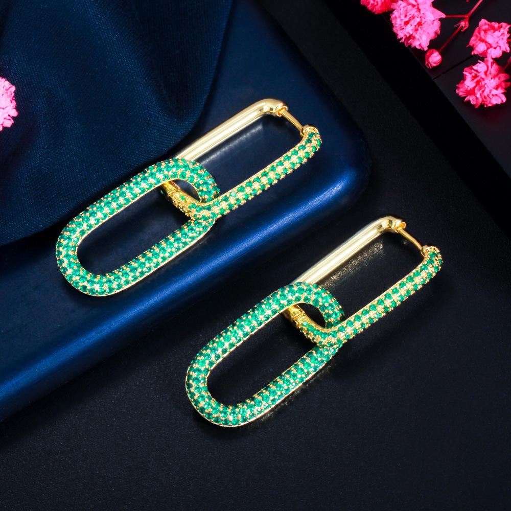 Popular Geometric Lock Small Earrings Colored Zircon Vintage Buckle Copper Plated 18K Gold Micro-Inlaid Zircon Earrings