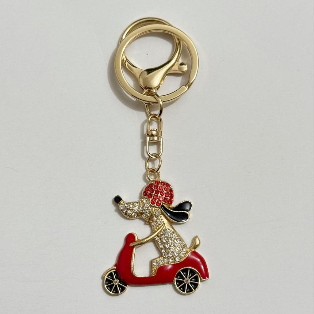Trendy Rhinestone Dog-on-Bike Keychain Pendant