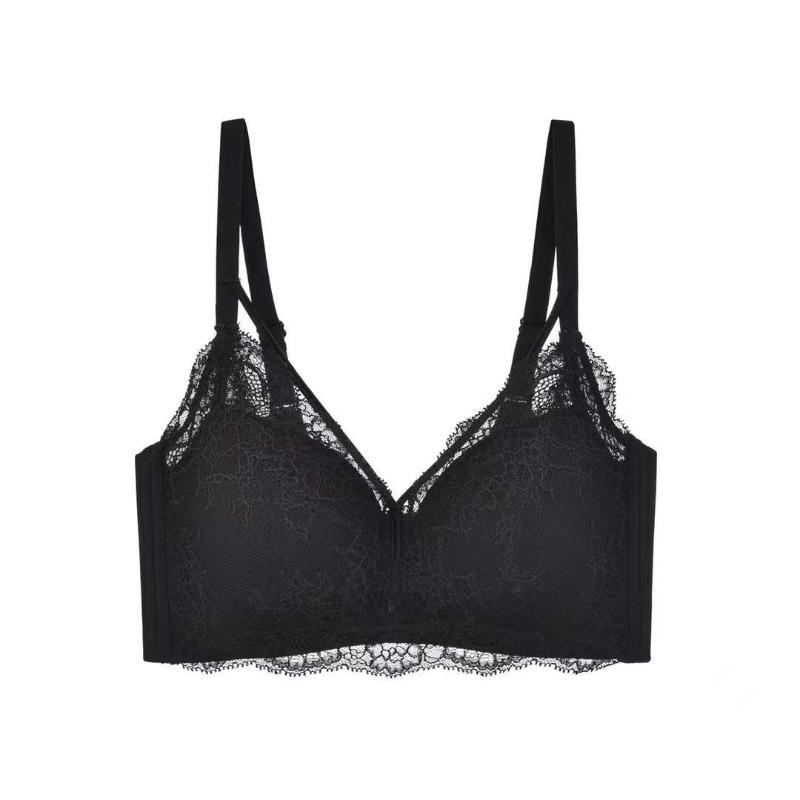 

Gathering three-quarters mold cup underwear v-shaped lace edge adjustment breast adjustment bra 85 (for 38abc) чорний