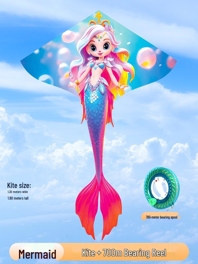 Weifang Mermaid Kite for Kids & Adults – Easy-Fly Cartoon Design with Line Reel